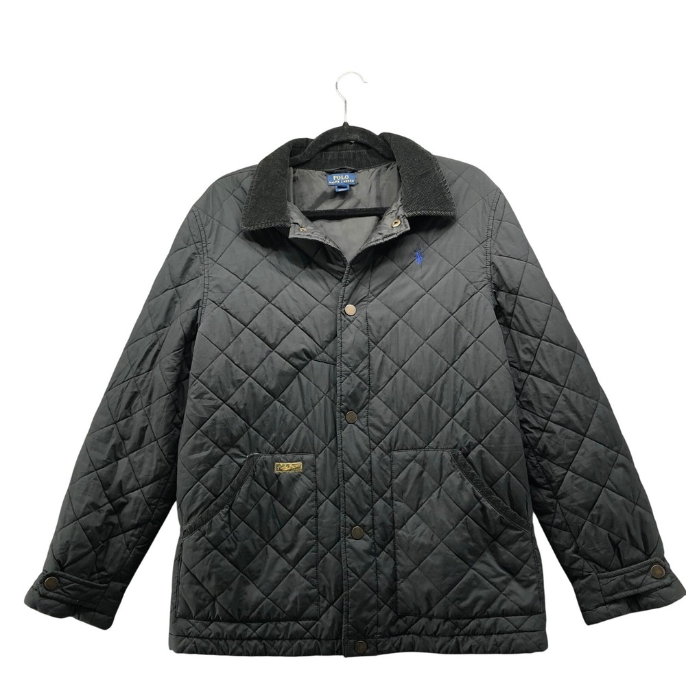 Polo Ralph Lauren Black Quilted Barn Jacket Corduroy Collar Youth XL 18/20